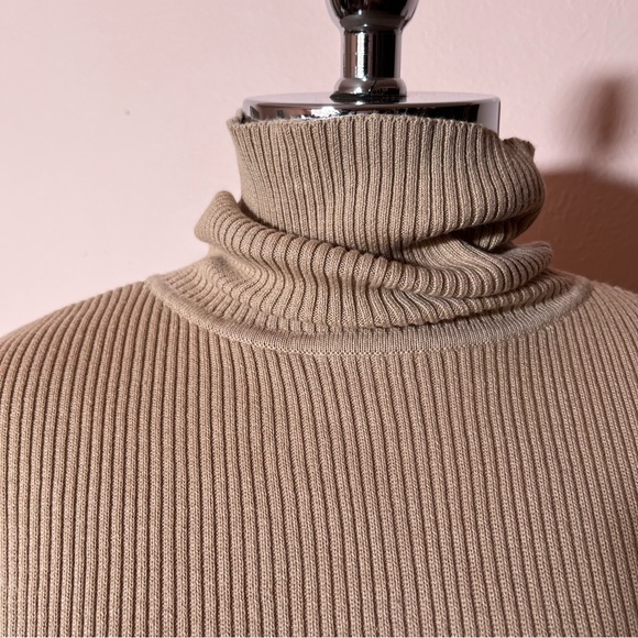 Vintage 90 Y2K Liz Claiborne Ribbed Camel Turtleneck Sweater Cotton Fitted - Picture 4 of 17